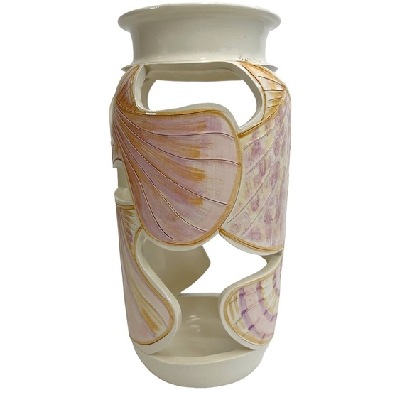 Handmade Artist Signed Ceramic Seashells Beach Cut Out Vase - Picture 3 of 9